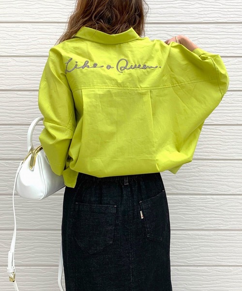 Q(キュー)の「バックロゴシャツ(シャツ/ブラウス・レディース・ネイビー系/ライム・MEDIUM)」の8枚目の写真