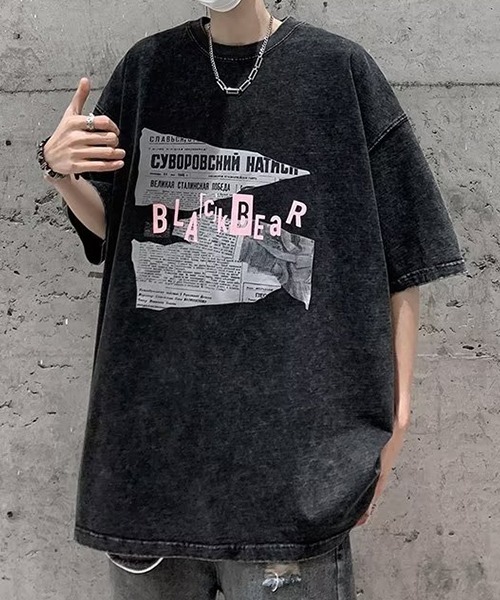 SEN TOKYO(セントーキョー)の「パンチの効いたストリートアイテム。五分袖ルーズプリントTシャツ(Tシャツ/カットソー・メンズ・ブラック・M/L/XL)」の3枚目の写真