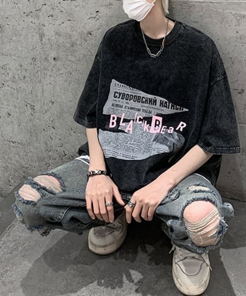 SEN TOKYO(セントーキョー)の「パンチの効いたストリートアイテム。五分袖ルーズプリントTシャツ(Tシャツ/カットソー・メンズ・ブラック・M/L/XL)」の12枚目の写真
