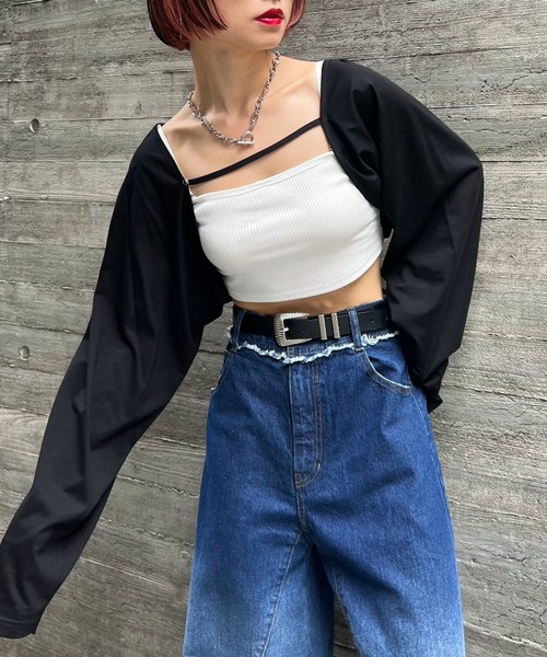 PAGEBOY（ページボーイ）の「ユルカットショートボレロ（カーディガン/ボレロ・レディース・オフホワイト/グレー/オレンジ系その他/ブラック・FREE）」の2枚目の写真