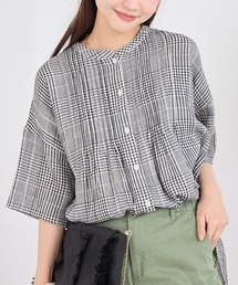 ダブルガーゼピンタック裾ラウンド半袖シャツ