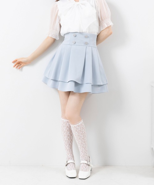 極美品✨BABY ミニスカートティアード ストライプ　ドット リボン フレア 極美品✨BABY ミニスカートティアード ストライプ ドット リボン