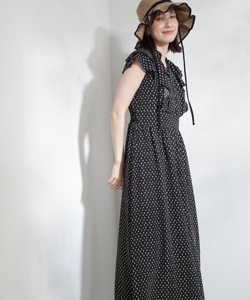 N.（N. Natural Beauty Basic）（エヌエヌナチュラルビューティーベーシック）の「【S Size Line】◆ラッフルショルダープリントワンピース（ワンピース・レディース・オフホワイト/ブラック・SMALL/MEDIUM）」の11枚目の写真