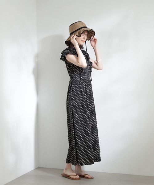 N.（N. Natural Beauty Basic）（エヌエヌナチュラルビューティーベーシック）の「【S Size Line】◆ラッフルショルダープリントワンピース（ワンピース・レディース・オフホワイト/ブラック・SMALL/MEDIUM）」の14枚目の写真