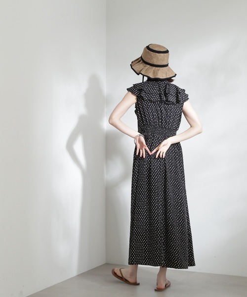 N.（N. Natural Beauty Basic）（エヌエヌナチュラルビューティーベーシック）の「【S Size Line】◆ラッフルショルダープリントワンピース（ワンピース・レディース・オフホワイト/ブラック・SMALL/MEDIUM）」の15枚目の写真