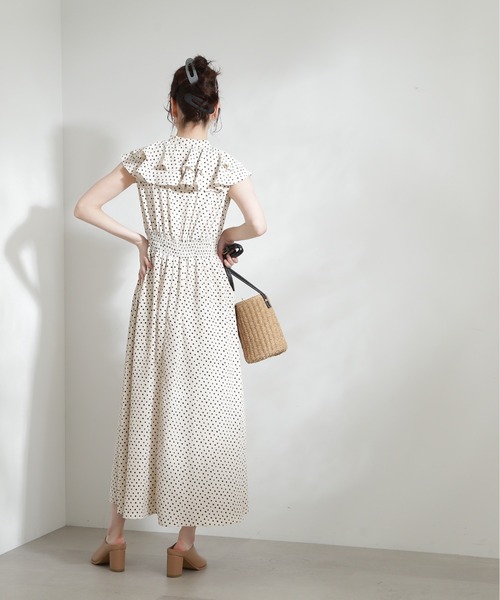 N.（N. Natural Beauty Basic）（エヌエヌナチュラルビューティーベーシック）の「【S Size Line】◆ラッフルショルダープリントワンピース（ワンピース・レディース・オフホワイト/ブラック・SMALL/MEDIUM）」の9枚目の写真