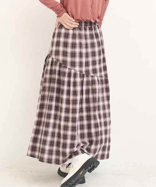 CUBE SUGAR（キューブシュガー）の「先染めチェックティアードスカート（スカート・レディース・ネイビー/パープル/ブラック・M）」の8枚目の写真