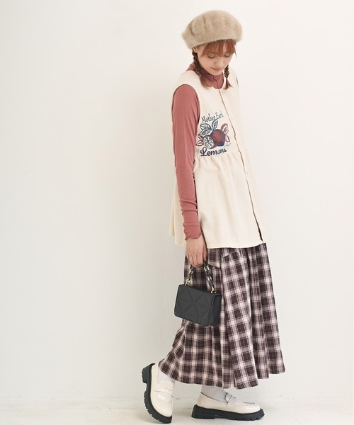 CUBE SUGAR（キューブシュガー）の「先染めチェックティアードスカート（スカート・レディース・ネイビー/パープル/ブラック・M）」の7枚目の写真