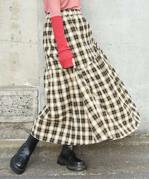 CUBE SUGAR（キューブシュガー）の「先染めチェックティアードスカート（スカート・レディース・ネイビー/パープル/ブラック・M）」の12枚目の写真