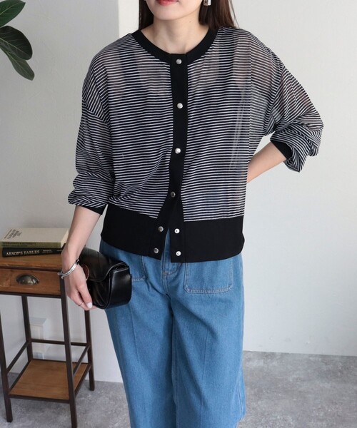 fredy emue（フレディエミュ）の「シアーボーダーカーディガン（カーディガン/ボレロ・レディース・ブラック系その他/ホワイト系その他・38）」の9枚目の写真