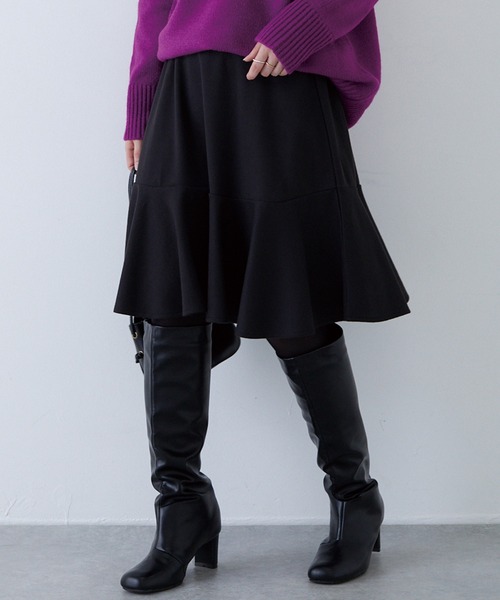 LAVEANGE（ラビアンジェ）の「ウールライクカットフレアスカート（スカート・レディース・ブラック/チャコールグレー/ベージュ・L/LL/M/3L/4L）」の2枚目の写真