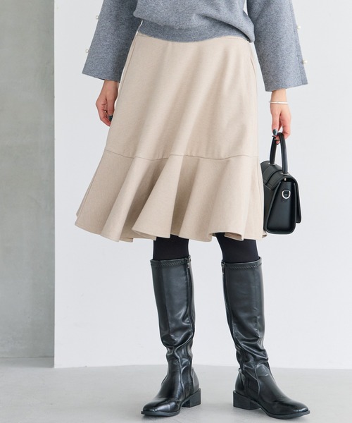 LAVEANGE（ラビアンジェ）の「ウールライクカットフレアスカート（スカート・レディース・ブラック/チャコールグレー/ベージュ・L/LL/M/3L/4L）」の13枚目の写真