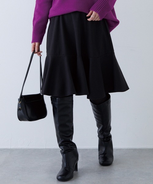 LAVEANGE（ラビアンジェ）の「ウールライクカットフレアスカート（スカート・レディース・ブラック/チャコールグレー/ベージュ・L/LL/M/3L/4L）」の5枚目の写真