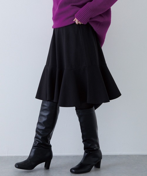 LAVEANGE（ラビアンジェ）の「ウールライクカットフレアスカート（スカート・レディース・ブラック/チャコールグレー/ベージュ・L/LL/M/3L/4L）」の6枚目の写真