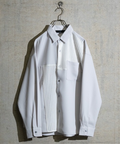 JOHN'S CLOSET（ジョンズクローゼット）の「【a】ナチュラルストレッチ 異素材切替 ルーズサイズ 長袖シャツ（シャツ/ブラウス・メンズ・ブラック/ホワイト/グレイッシュベージュ/ブルー/ブラック系その他/ライトグレー/ホワイト系その他・LARGE/MEDIUM/X-LARGE）」の2枚目の写真