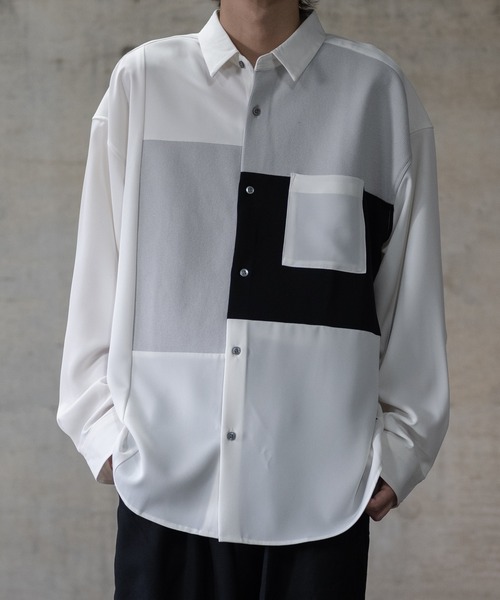 JOHN'S CLOSET（ジョンズクローゼット）の「【a】ナチュラルストレッチ 異素材切替 ルーズサイズ 長袖シャツ（シャツ/ブラウス・メンズ・ブラック/ホワイト/グレイッシュベージュ/ブルー/ブラック系その他/ライトグレー/ホワイト系その他・LARGE/MEDIUM/X-LARGE）」の10枚目の写真