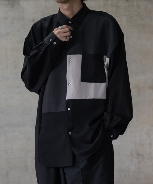 JOHN'S CLOSET（ジョンズクローゼット）の「【a】ナチュラルストレッチ 異素材切替 ルーズサイズ 長袖シャツ（シャツ/ブラウス・メンズ・ブラック/ホワイト/グレイッシュベージュ/ブルー/ブラック系その他/ライトグレー/ホワイト系その他・LARGE/MEDIUM/X-LARGE）」の14枚目の写真