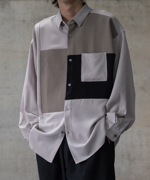 JOHN'S CLOSET（ジョンズクローゼット）の「【a】ナチュラルストレッチ 異素材切替 ルーズサイズ 長袖シャツ（シャツ/ブラウス・メンズ・ブラック/ホワイト/グレイッシュベージュ/ブルー/ブラック系その他/ライトグレー/ホワイト系その他・LARGE/MEDIUM/X-LARGE）」の18枚目の写真