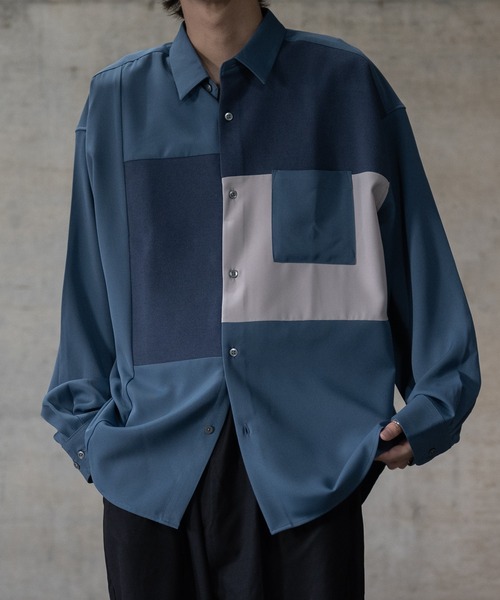 JOHN'S CLOSET（ジョンズクローゼット）の「【a】ナチュラルストレッチ 異素材切替 ルーズサイズ 長袖シャツ（シャツ/ブラウス・メンズ・ブラック/ホワイト/グレイッシュベージュ/ブルー/ブラック系その他/ライトグレー/ホワイト系その他・LARGE/MEDIUM/X-LARGE）」の22枚目の写真