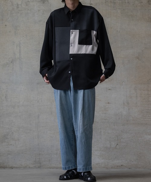 JOHN'S CLOSET（ジョンズクローゼット）の「【a】ナチュラルストレッチ 異素材切替 ルーズサイズ 長袖シャツ（シャツ/ブラウス・メンズ・ブラック/ホワイト/グレイッシュベージュ/ブルー/ブラック系その他/ライトグレー/ホワイト系その他・LARGE/MEDIUM/X-LARGE）」の17枚目の写真