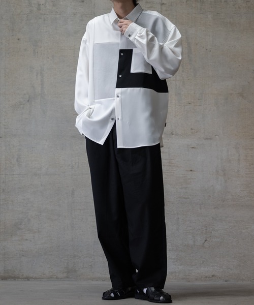 JOHN'S CLOSET（ジョンズクローゼット）の「【a】ナチュラルストレッチ 異素材切替 ルーズサイズ 長袖シャツ（シャツ/ブラウス・メンズ・ブラック/ホワイト/グレイッシュベージュ/ブルー/ブラック系その他/ライトグレー/ホワイト系その他・LARGE/MEDIUM/X-LARGE）」の13枚目の写真