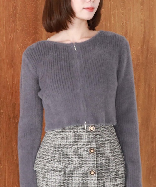 archives（アルシーヴ）の「フェザーＷジップリブニット（カーディガン/ボレロ・レディース・グリーン/アイボリー/ブラック/ブルーグレー/ピンクベージュ・MEDIUM）」の3枚目の写真