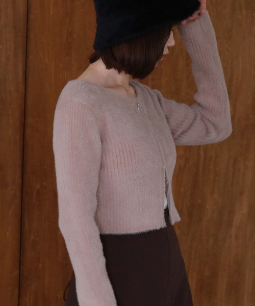 archives（アルシーヴ）の「フェザーＷジップリブニット（カーディガン/ボレロ・レディース・グリーン/アイボリー/ブラック/ブルーグレー/ピンクベージュ・MEDIUM）」の16枚目の写真