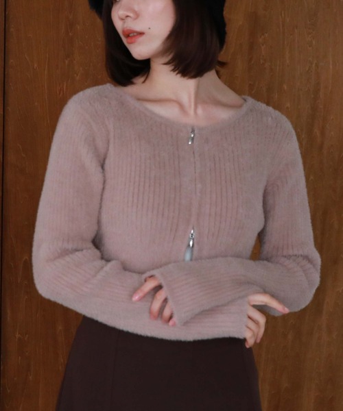 archives（アルシーヴ）の「フェザーＷジップリブニット（カーディガン/ボレロ・レディース・グリーン/アイボリー/ブラック/ブルーグレー/ピンクベージュ・MEDIUM）」の14枚目の写真