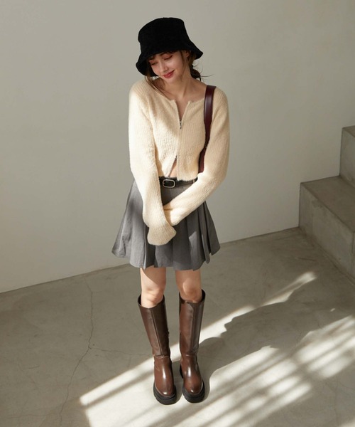 archives（アルシーヴ）の「フェザーＷジップリブニット（カーディガン/ボレロ・レディース・グリーン/アイボリー/ブラック/ブルーグレー/ピンクベージュ・MEDIUM）」の6枚目の写真