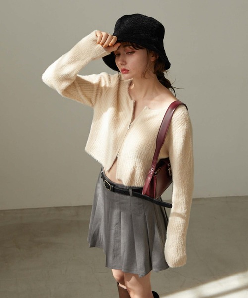 archives（アルシーヴ）の「フェザーＷジップリブニット（カーディガン/ボレロ・レディース・グリーン/アイボリー/ブラック/ブルーグレー/ピンクベージュ・MEDIUM）」の8枚目の写真