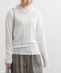 花柄ストレッチレースタートルトップス
