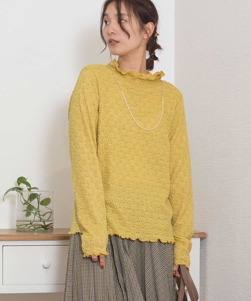 POU DOU DOU(プードゥドゥ)の「花柄ストレッチレースタートルトップス(Tシャツ/カットソー・レディース・オフホワイト/ライトブルー/イエロー/ブラック・3)」の12枚目の写真