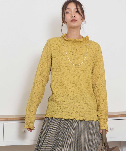 POU DOU DOU(プードゥドゥ)の「花柄ストレッチレースタートルトップス(Tシャツ/カットソー・レディース・オフホワイト/ライトブルー/イエロー/ブラック・3)」の13枚目の写真