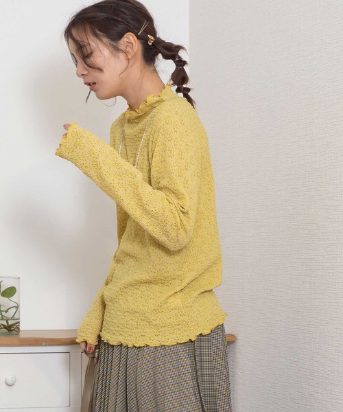 POU DOU DOU(プードゥドゥ)の「花柄ストレッチレースタートルトップス(Tシャツ/カットソー・レディース・オフホワイト/ライトブルー/イエロー/ブラック・3)」の14枚目の写真