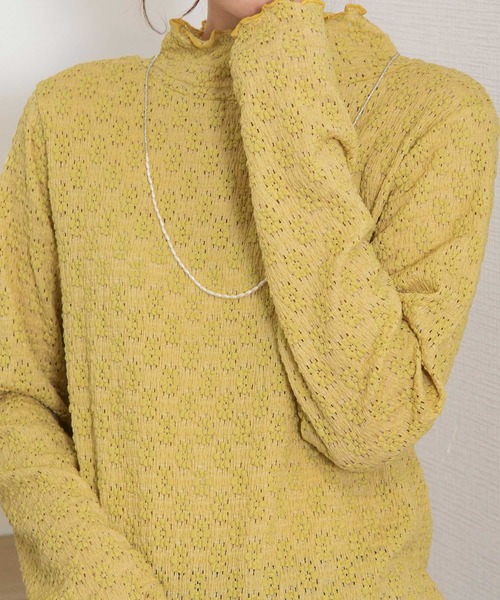 POU DOU DOU(プードゥドゥ)の「花柄ストレッチレースタートルトップス(Tシャツ/カットソー・レディース・オフホワイト/ライトブルー/イエロー/ブラック・3)」の19枚目の写真
