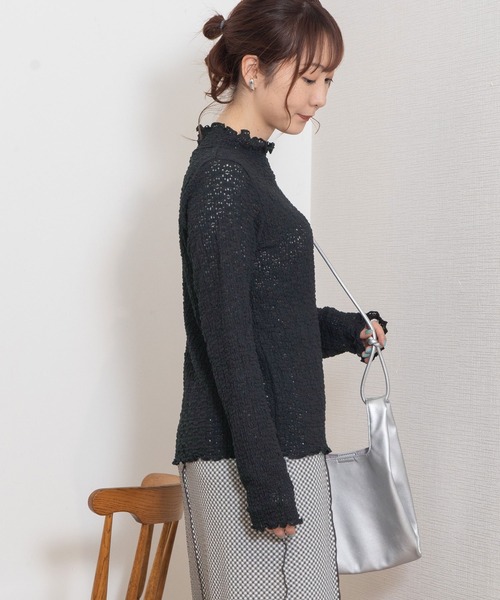 POU DOU DOU(プードゥドゥ)の「花柄ストレッチレースタートルトップス(Tシャツ/カットソー・レディース・オフホワイト/ライトブルー/イエロー/ブラック・3)」の21枚目の写真