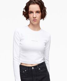 tシャツ CKロゴリブロングスリーブベビーTシャツ レディース Calvin Klein tシャツ CKロゴリブロングスリーブベビーTシャツ