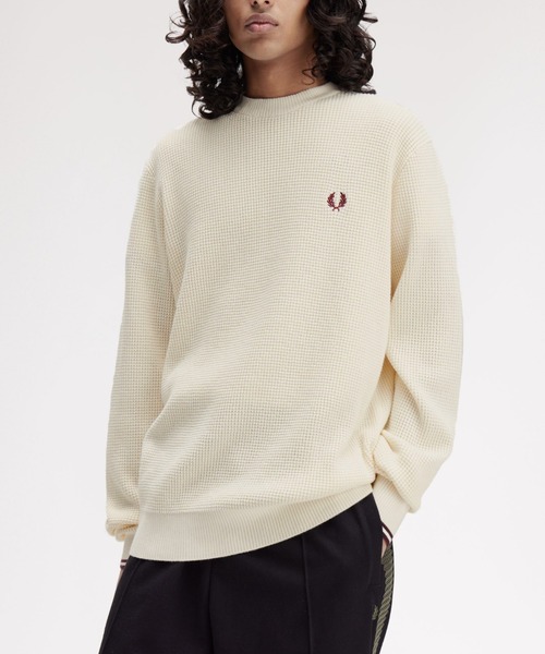 FRED PERRY ワッフルニット ベージュ セール】Waffle Stitch Jumper／ワッフルステッチニット（ニット