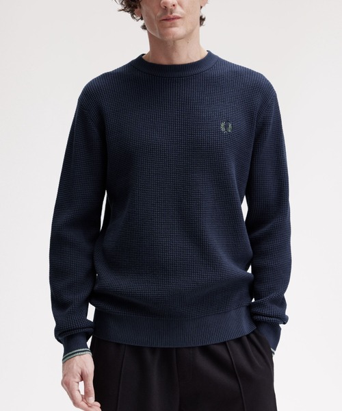 FRED PERRY(フレッドペリー)の「Waffle Stitch Jumper/ワッフルステッチニット(ニット/セーター・メンズ・ホワイト/ブラック/ダークカーキ/ベージュ/ブラウン/カーキ/ベージュ系その他/ダークブルー・L/M/S)」の10枚目の写真