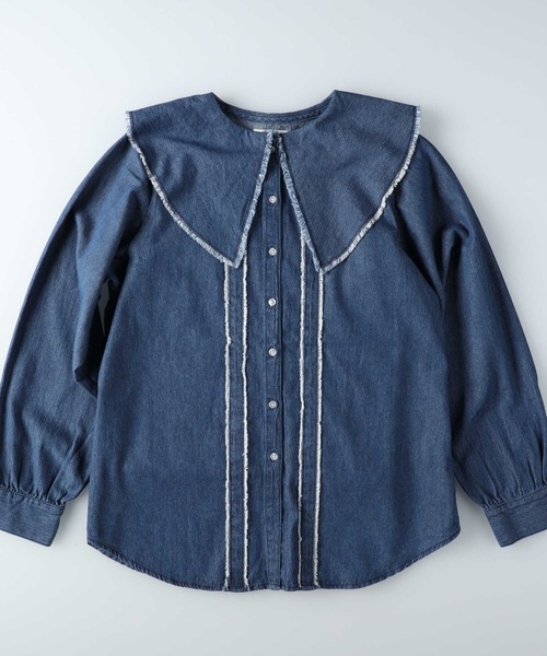 BACK NUMBER(バックナンバー)の「【BACK NUMBER】デニムビッグ衿長袖ブラウス(シャツ/ブラウス・レディース・ダークインディゴブルー・M/L)」の6枚目の写真