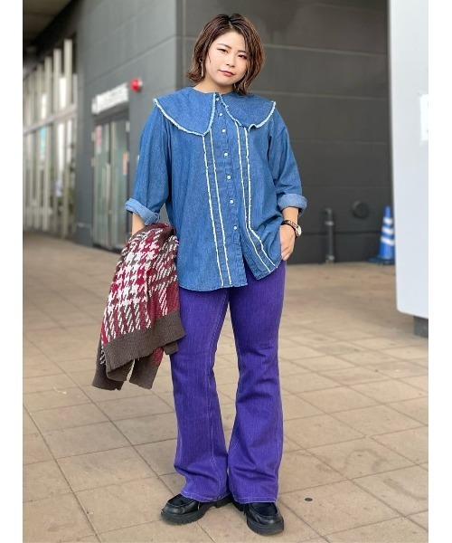 BACK NUMBER(バックナンバー)の「【BACK NUMBER】デニムビッグ衿長袖ブラウス(シャツ/ブラウス・レディース・ダークインディゴブルー・M/L)」の3枚目の写真