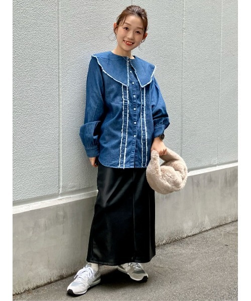 BACK NUMBER(バックナンバー)の「【BACK NUMBER】デニムビッグ衿長袖ブラウス(シャツ/ブラウス・レディース・ダークインディゴブルー・M/L)」の11枚目の写真