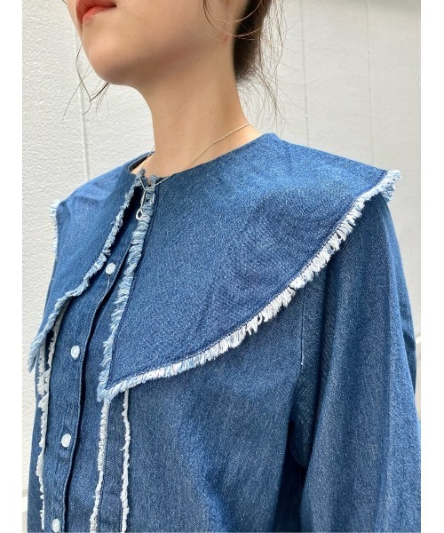 BACK NUMBER(バックナンバー)の「【BACK NUMBER】デニムビッグ衿長袖ブラウス(シャツ/ブラウス・レディース・ダークインディゴブルー・M/L)」の14枚目の写真