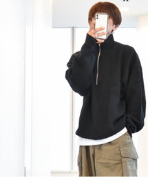 アクリルバルキー畦編みハーフZIPニット