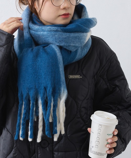 PUAL CE CIN（ピュアルセシン）の「起毛フェイクウール多色チェック柄マフラー（マフラー・レディース・イエロー/サックスブルー・FREE）」の3枚目の写真