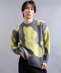 アブストラクトカモフラジャガード クルーネック ニット