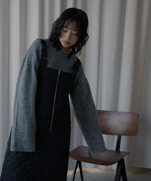 hellam（へラム）の「ハーフZIPキルティングサロペット（サロペット/オーバーオール・レディース・チャコール/カーキ/ブラック・FREE）」の4枚目の写真