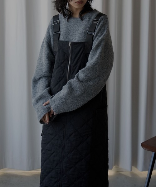 hellam（へラム）の「ハーフZIPキルティングサロペット（サロペット/オーバーオール・レディース・チャコール/カーキ/ブラック・FREE）」の7枚目の写真