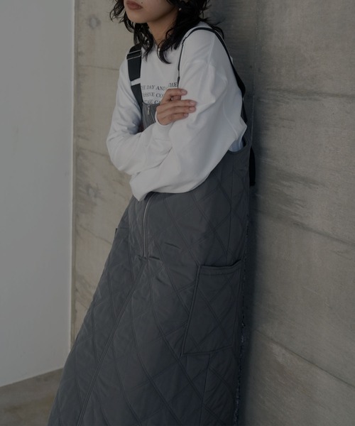 hellam（へラム）の「ハーフZIPキルティングサロペット（サロペット/オーバーオール・レディース・チャコール/カーキ/ブラック・FREE）」の12枚目の写真