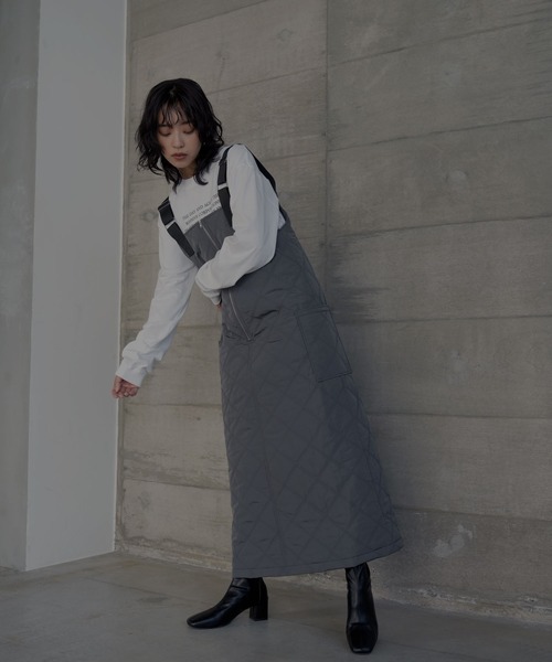 hellam（へラム）の「ハーフZIPキルティングサロペット（サロペット/オーバーオール・レディース・チャコール/カーキ/ブラック・FREE）」の15枚目の写真